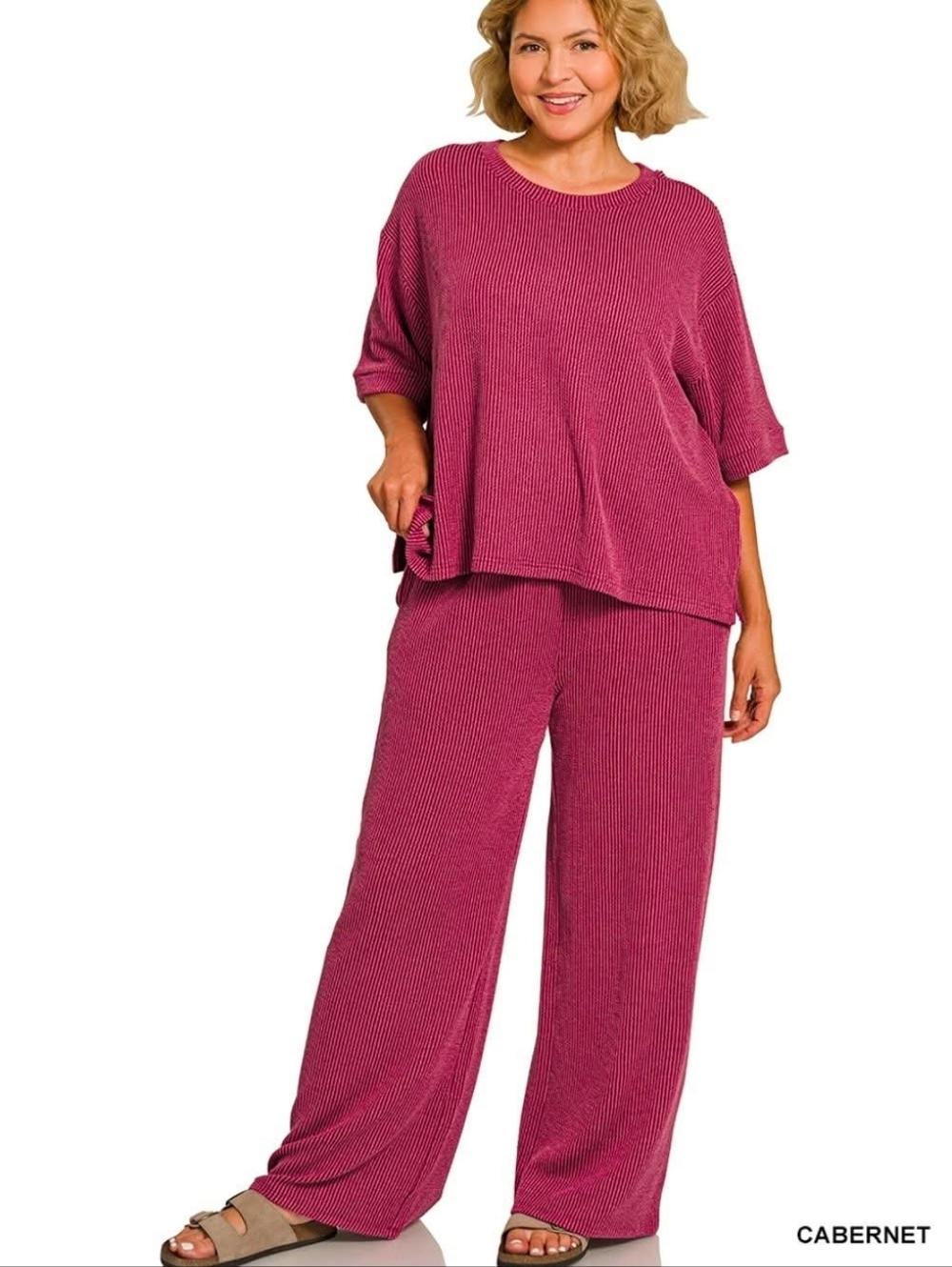 New Zenana Cabernet Ribbed Set
